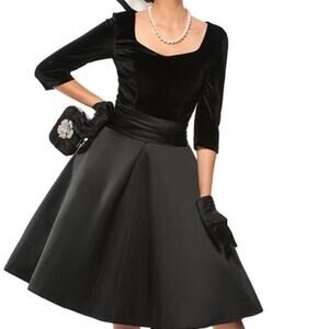 MoDa of New York Black Velvet & Satin Sweetheart Dress Large Retro Classic DessV